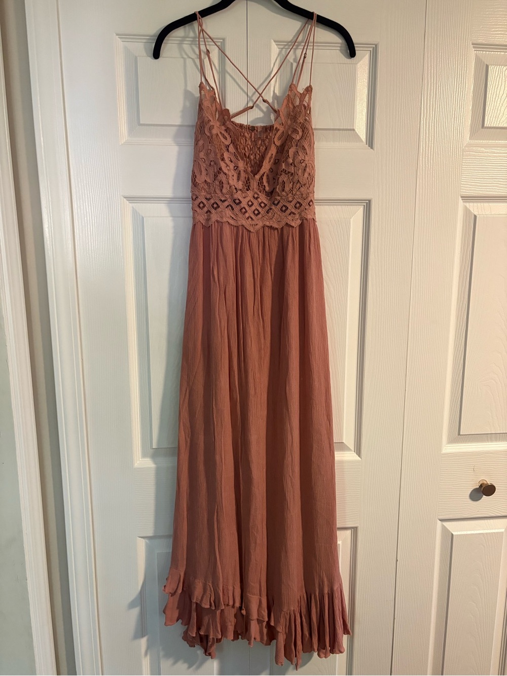Dusty Rose Adella FP One Bodice Maxi Dress with Crisscross Straps